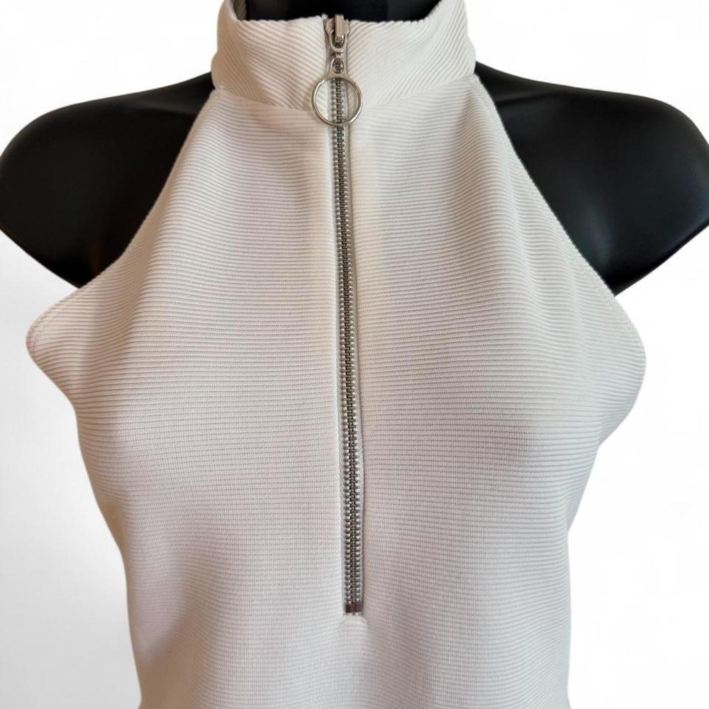 Topshop white bodysuit with silver zip detail Size US 6